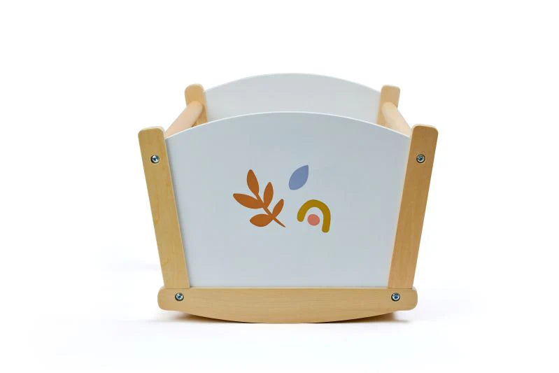 Doll’s Rocking Cradle – Wooden Pretend Play Bed with Washable Cushions