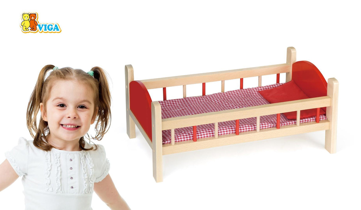 Wooden Doll's Bed with Bedding