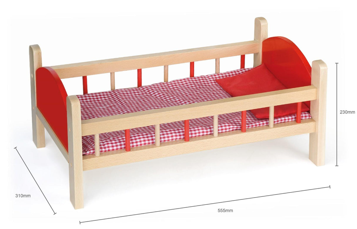 Wooden Doll's Bed with Bedding