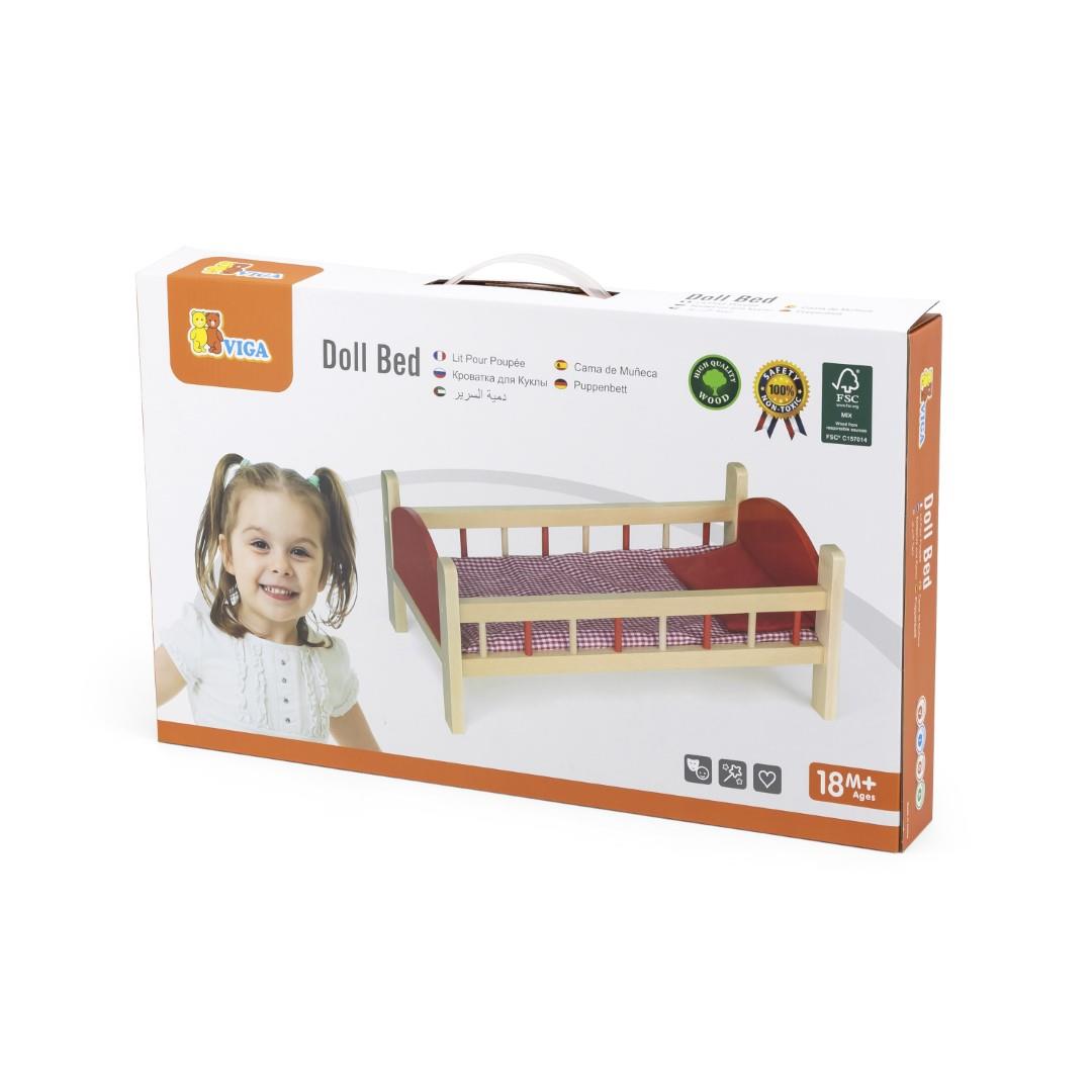 Wooden Doll's Bed with Bedding