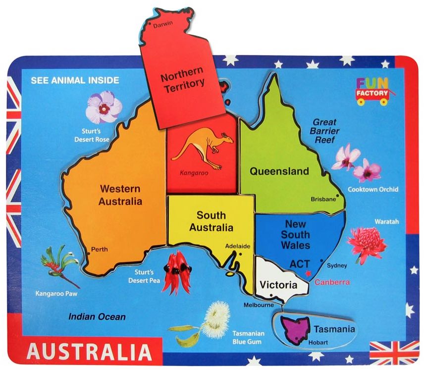 Australia Map Puzzle Raised