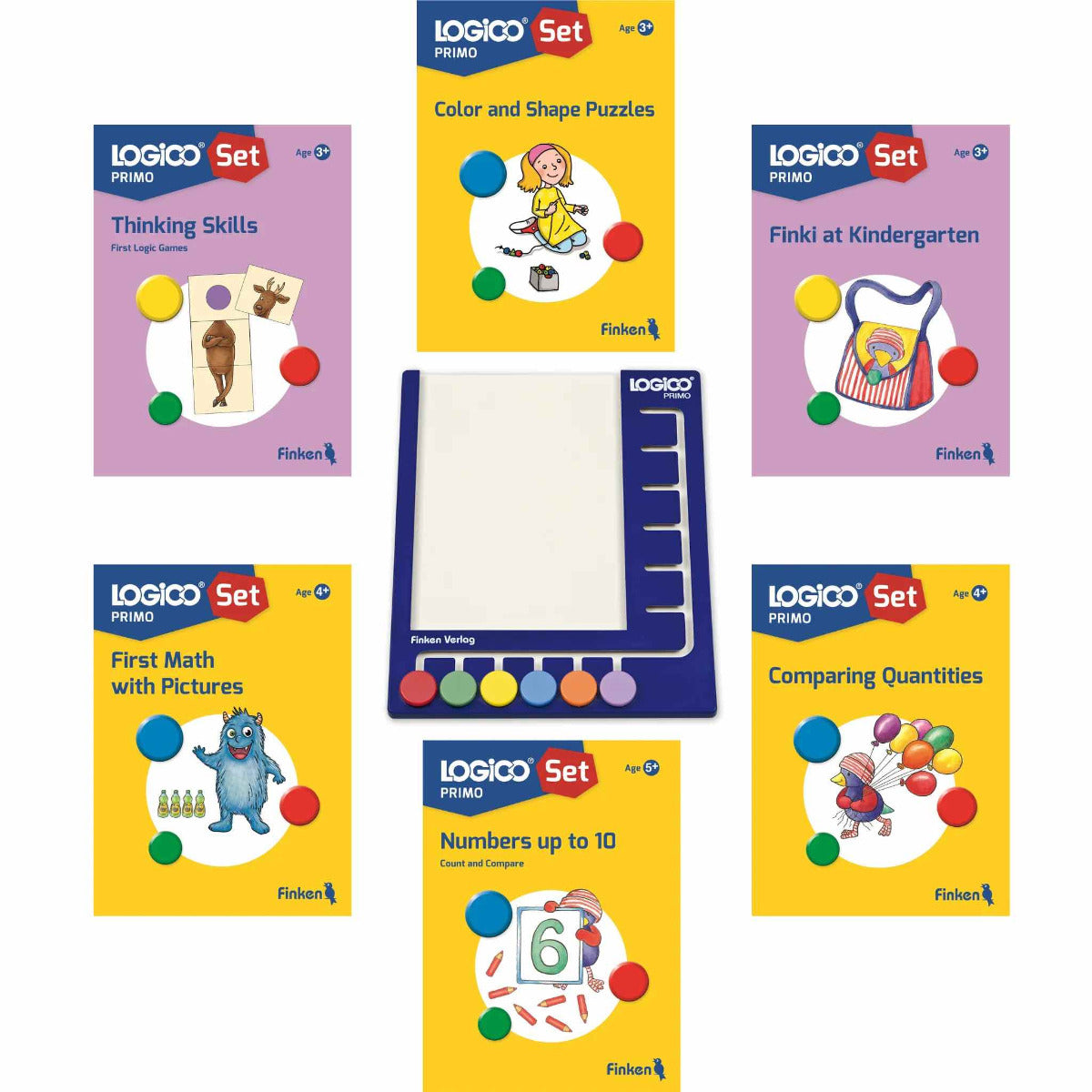 Logico PRIMO Complete Set - Games Board and 6 Sets of 16 Double-Sided Self-Correcting Cards (3-5yrs+)