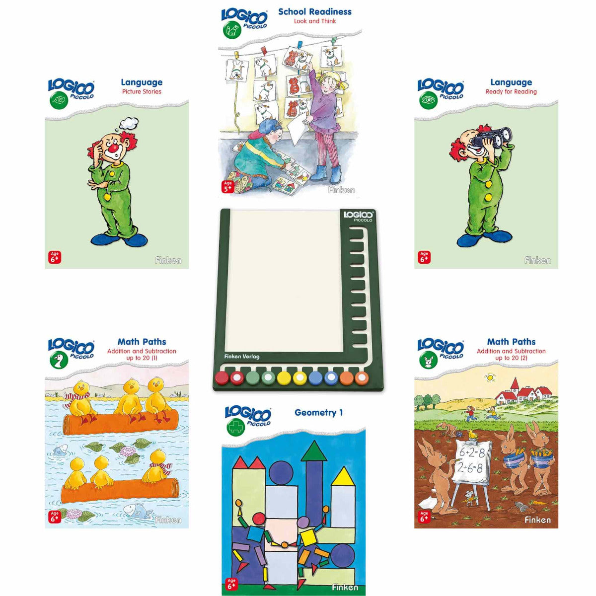 Logico PICCOLO Complete Set - Games Board and 6 Sets of 16 Double-Sided Self-Correcting Cards (6-7yrs+)