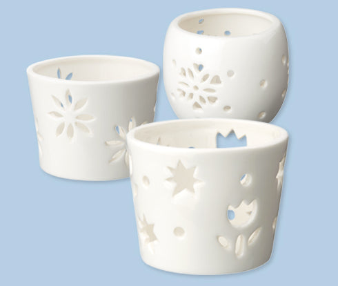 White Ceramic Tea Light Holders 3pcs