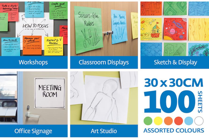 StuckUps Large Sticky Notes Assorted 30cmx30cm 100pcs