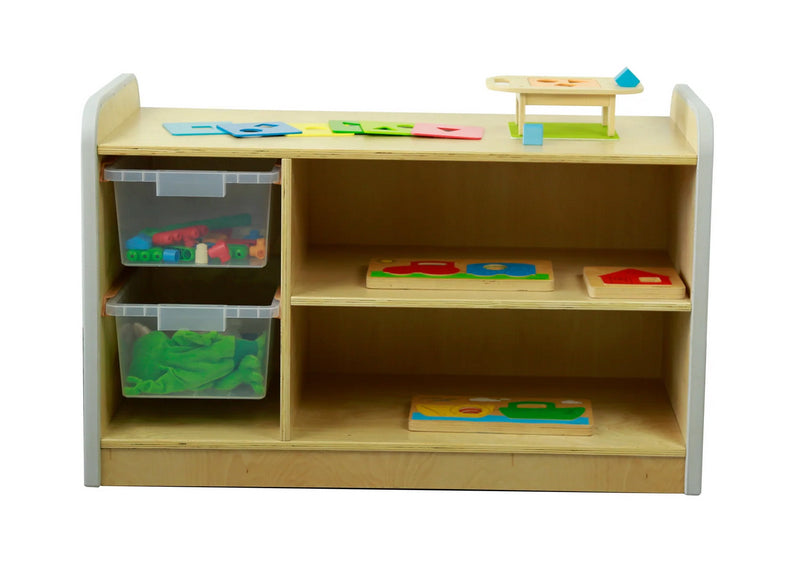 Soft Edges Toddler Solid Birch Shelving Unit 3 Spaces with 2 x 10.5l Tubs