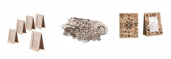 Papier Mache Photo Frames and Wooden Gears 105pcs