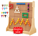 Double Sided Toddler STEM Wall and Jumbo Pegs Combo 128pcs