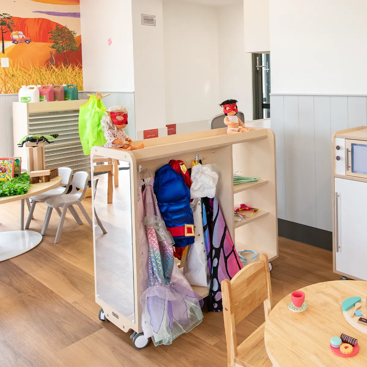 Maple Laminate Dress Up Trolley With Mirror and Storage